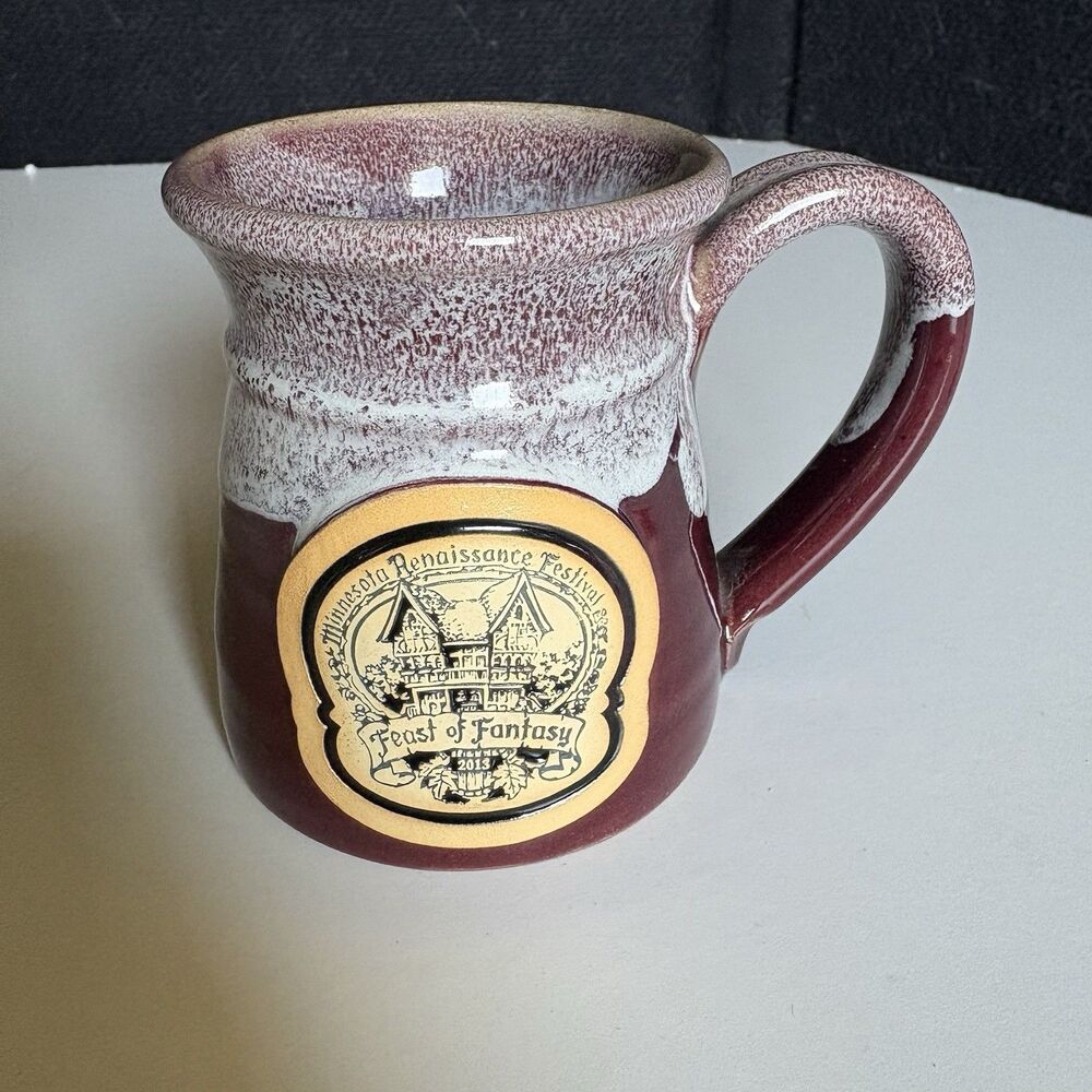 Minnesota Renaissance Festival Mug  Grey Fox Pottery Maroon Red Feast Of Fantasy